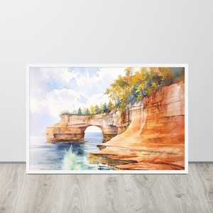Pictured Rocks, Michigan Watercolor Painting, Wall Art, Digital Download, Landscape Photography, Wall Art, Interior Wall Art, Great Lakes