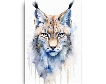 Watercolor Lynx Canvas | Lodge Wildlife Series | Wildlife Refuge, Wildlife Animals, Watercolor Painting Lynx, Canadian Lynx, Wall Art, Decor