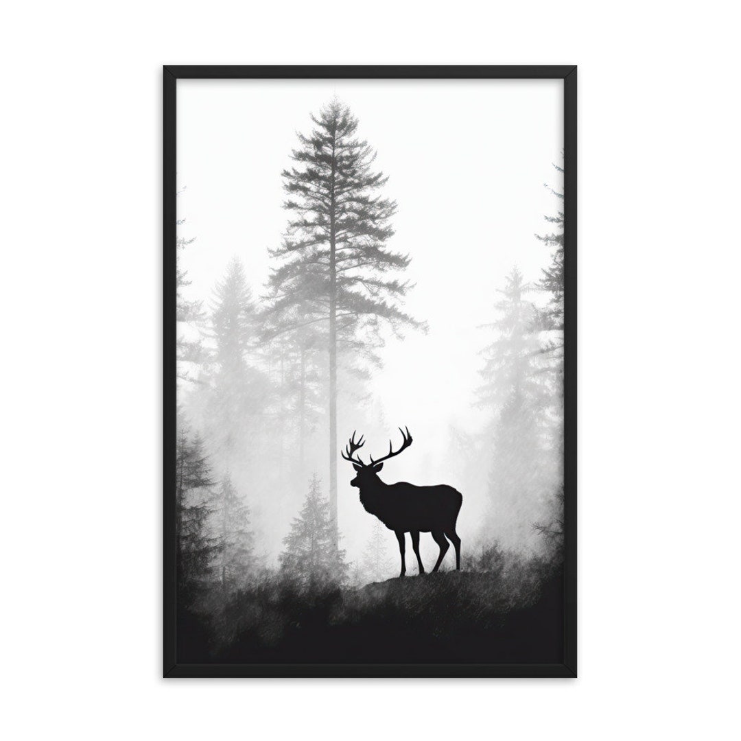 Elk Silhouette Framed Print Lodge Wildlife Series Wildlife Refuge Print