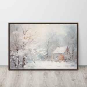Enchanting Winter Solitude: Impressionist Snowscape Painting Wall Art | Framed and Unframed Canvas, Print | Winter, Falling Snow