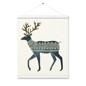 Schwedische Volkskunst Hirsch Wandbild mit Aufhänger, Schwedische Flagge, Schwedische Weihnachtsdekoration, Hirsch, Weihnachts Folkart, Originale Malerei