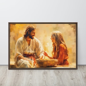 Jesus with the Samaritan Woman at the Well, Framed Canvas Wall Art | Impressionism Painting | Print, of Jesus, Large Canvas, Christian Art