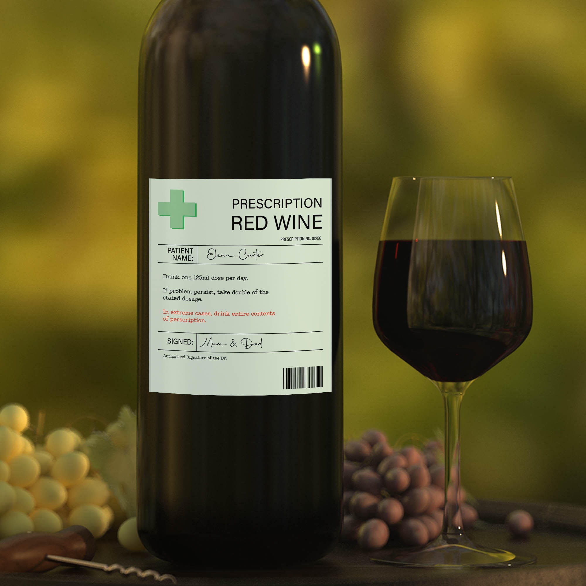 Personalised Prescription Wine Label Vinyl Sticker Red White Rose Funny