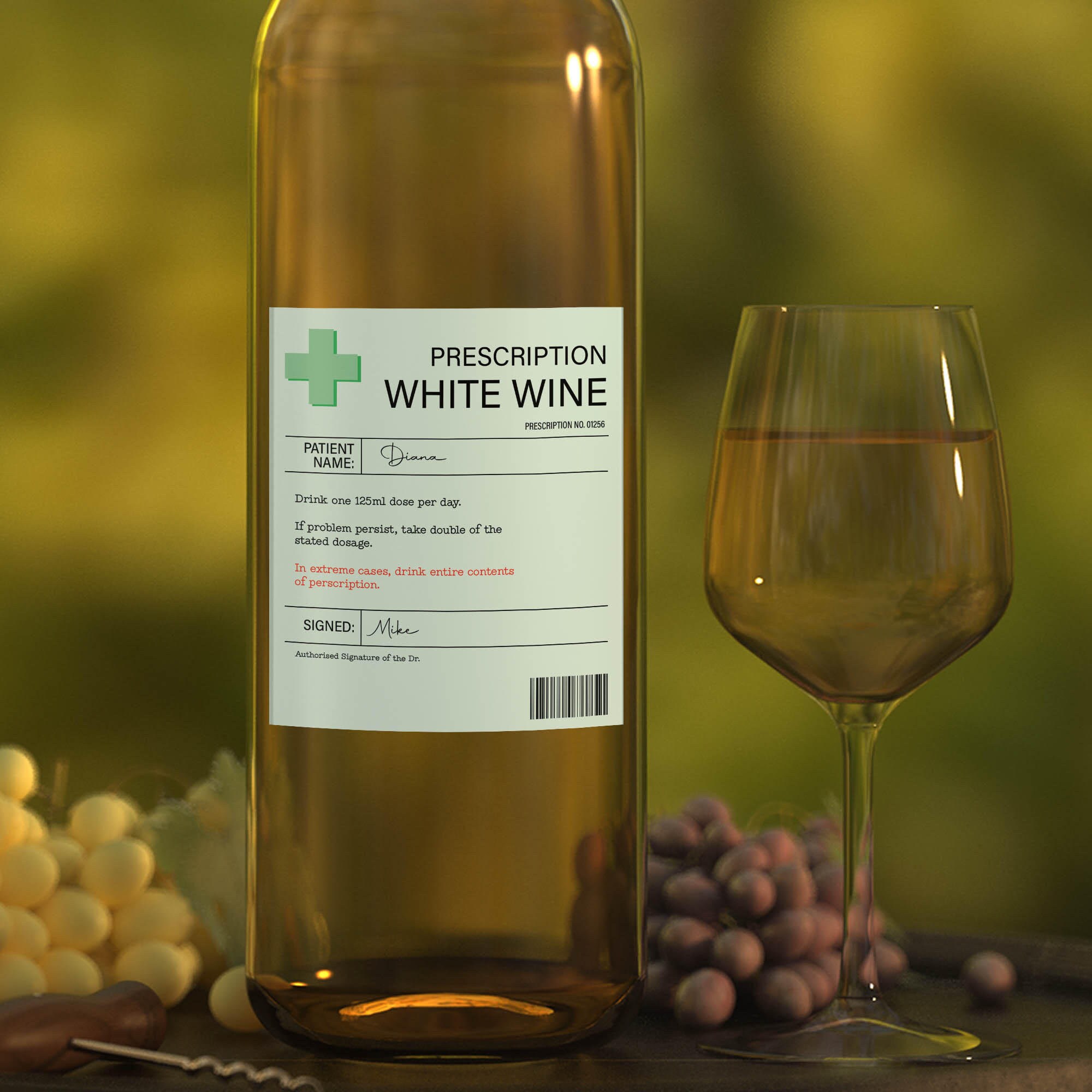 Personalised Prescription Wine Label Vinyl Sticker Red White Rose Funny