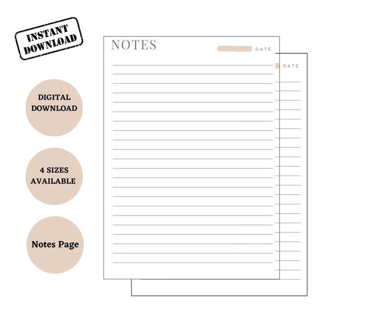 Digital Printable Notes Page Note Taking Template College Student Lined ...
