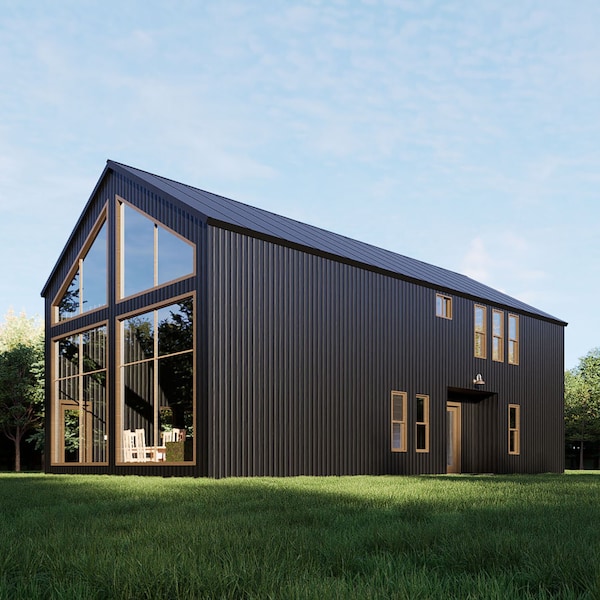 Barndominium-Hausplan, 3 Schlafzimmer, 1500 Quadratfuß (ca. 140 m²) großes Bauernhaus (30x50 Fuß, digitaler Download)