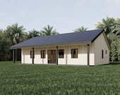 House Plan, 3 Bedroom 2 Bathroom, 1200 sq ft Small Home Design, 40x30 Floor Plan with Porch, Tiny Farmhouse Ranch, Blueprint | WE CUSTOMIZE