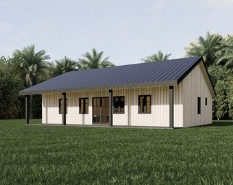 House Plan, 3 Bed 2 Bath  – 1200 sq ft | 40x30 Floor Plan with Porch | Small Home Design | Tiny Farmhouse ranch Style | We Customize