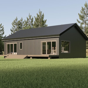 Huisindeling: 2 slaapkamers en 2 badkamers | Plattegrond Tiny House van 1400 vierkante voet | Barndominium-plattegrond 40 x 35 | Huisontwerp in kleine hutstijl | Wij personaliseren: