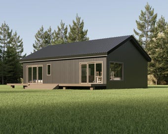 House Plan – 2 Bed 2 Bath | 1400 sq ft Tiny House Plan | 40x35 Barndominium Floor Plan | Small Cabin Style Home Design | We Customize