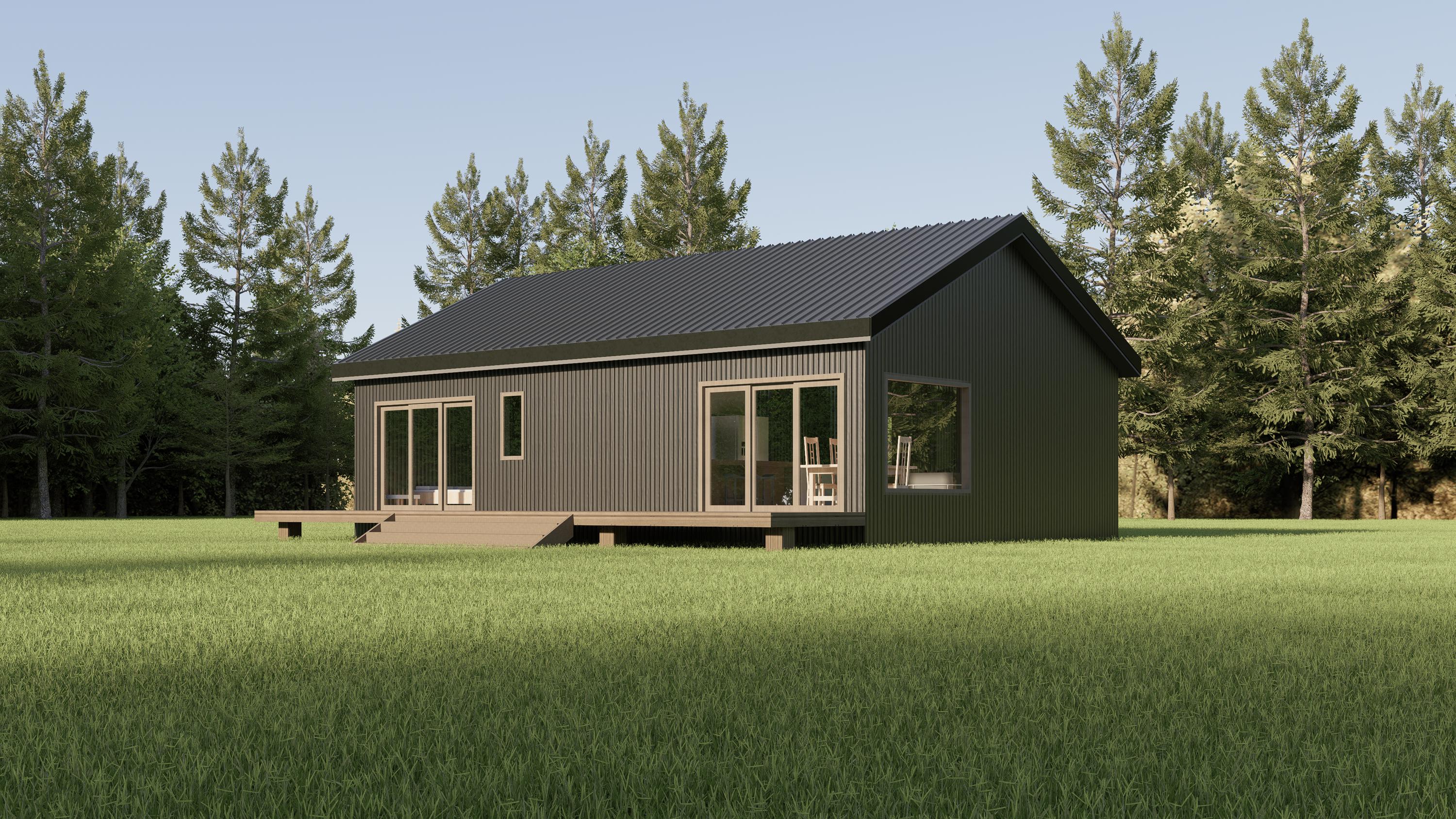 Progetto di casa, 2 camere da letto e 2 bagni, progetto di una piccola casa di 1400 piedi quadrati, planimetria di un barndominium 40x35, stile di una piccola cabina, progetto personalizzabile