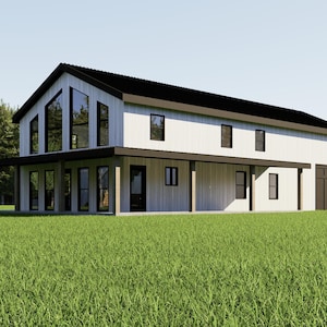 Barndominium House Plan | 4 Bed 3 Bath | 30&#39;x70&#39; Floor Plan, office, Car Garage, Shop & Porch | 2100 Sq Ft Farmhouse Ranch | Customizable
