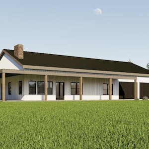 Plattegrond huis Barndominium | 3 slaapkamers en 2 badkamers | Plattegrond van 40'x75' met garage voor 2 auto's, winkel en veranda | Boerderijboerderij van 3000 vierkante voet | Aanpasbaar