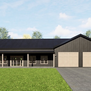 Huisplattegrond Barndominium – 3 slaapkamers en 2 badkamers met garage voor 2 wagens | Boerderij van 1800 vierkante voet | 36 x 50 plattegrond | Wij personaliseren: