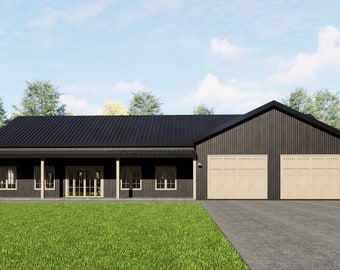 Barndominium House Plan – 3 Bed 2 Bath w/ 2 Car Garage Shop | 1800 sq ft Farmhouse | 36x50 Floor Plan | We Customize