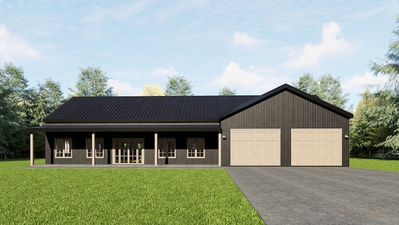 Barndominium, House Plan, 3 Bedrooms 2 Bath with Garage Shop, 36'X50' floor plan, 1800 sq ft house Plan, farmhouse plans