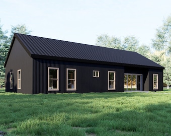 Barndominium House Plan | 3 Bed 2 Bath Farmhouse Ranch | 1800 Sq Ft | 30x60 Floor Plan | Small Cabin Style Layout | We Customize