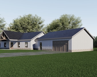 2 Bed 2 Bath Barndominium Floor Plan 40x60 | 2400 Sq Ft Modern Farmhouse | Office Porch & Garage | Customizable