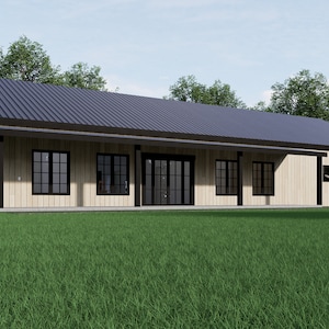 House Plan – 3 Bed 2 Bath with 2 Car Garage | 1800 sq ft Barndominium | 50x36 Floor Plan | Farmhouse Style | We Customize