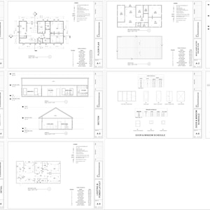 K&ouml;nnte beinhalten: Architekturpl&auml;ne f&uuml;r ein Haus mit einer perspektivischen Ansicht, einem Grundriss, Ansichten und Konstruktionsdetails. Die Pl&auml;ne beinhalten eine detaillierte Anordnung der R&auml;ume, Fenster, T&uuml;ren und anderer Merkmale.