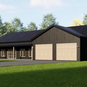 Barndominium, House Plan, 3 Bedrooms 2 Bath with Garage Shop, 36'X50' floor plan, 1800 sq ft house Plan, farmhouse plans