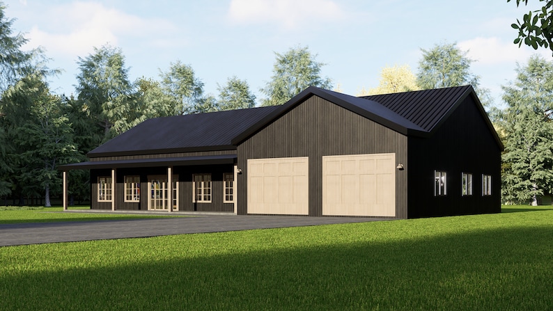 Barndominium, House Plan, 3 Bedrooms 2 Bath with Garage Shop, 36'X50' floor plan, 1800 sq ft house Plan, farmhouse plans