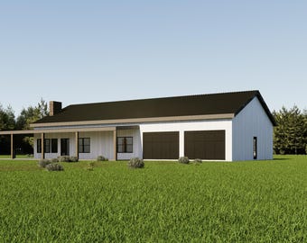Planta de casa, 3 quartos, 2 banheiros com garagem, 3000 pés quadrados (aproximadamente 279 m²), 40x75 pés (aproximadamente 12x23 m), estilo celeiro/barndomínio, planta baixa, casa de campo moderna, projeto arquitetônico | PERSONALIZAMOS