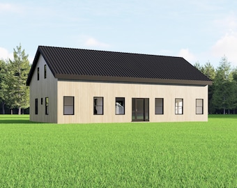 Simple Barndominium Floor Plan 3 Bedroom 2 Bath 1500 Sqft, Compact Farmhouse Ranch Plan with Loft, 30x50 PDF Download