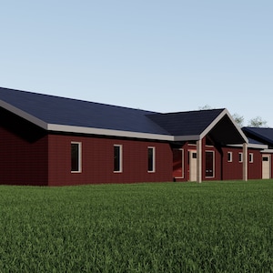 Plattegrond huis Barndominium | 4 slaapkamers en 3 badkamers met kantoor, Breezeway en garage voor 3 auto's | 3200 vierkante voet | Plattegrond 80 x 40 | Wij personaliseren: