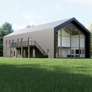 Plattegrond huis Barndominium | 4 slaapkamers en 4 badkamers met garage en zolder | 2800 vierkante voet | 40 x 70-indeling | Plattegrond in boerderijstijl | Wij personaliseren: