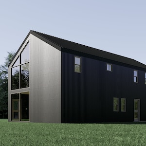 Huisplattegrond Barndominium – 4 slaapkamers en 3 badkamers, 1250 vierkante voet Ranch boerderijindeling 50 x 25 – aanpasbare plattegrondblauwdruk