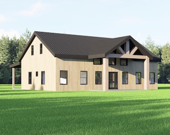Barndominium Floor Plan 3 Bedroom 2 Bath 1500 Sqft, Farmhouse Ranch House Plan with Loft, 30x50 Starter Home Plan PDF
