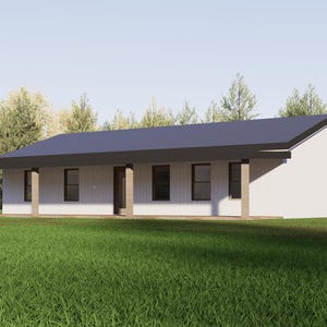 Plattegrond huis: 4 slaapkamers en 2 badkamers met veranda | 1500 vierkante voet Barndominium | Plattegrond klein huis 30 x 50 | Boerderijstijl | Wij personaliseren: