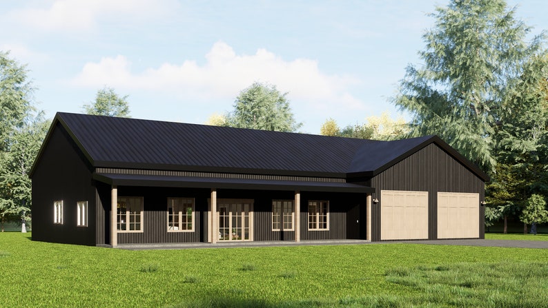Barndominium, House Plan, 3 Bedrooms 2 Bath with Garage Shop, 36'X50' floor plan, 1800 sq ft house Plan, farmhouse plans