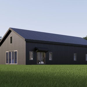 Huisindeling Barndominium: 3 slaapkamers, 2 badkamers + zolder en kantoor | 1800 vierkante voet | Plattegrond 30 x 60 | Boerderijstijl | Aanpasbaar ontwerp