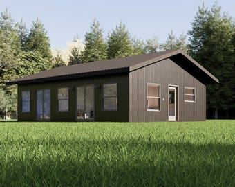 House Plan – 2 Bed 1 Bath Barndominium | 875 sq ft Small Home | 25x35 Tiny House Floor Plan | ADU Plans style | We Customize