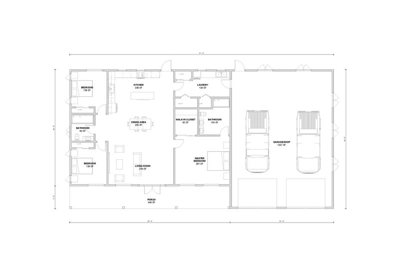 K&ouml;nnte beinhalten: Ein schwarz-wei&szlig;er Grundriss eines Hauses mit einer Garage. Das Haus verf&uuml;gt &uuml;ber vier Schlafzimmer, zwei Badezimmer, ein Wohnzimmer, eine K&uuml;che und eine Waschk&uuml;che. Die Garage ist 7,3 Meter breit und 6,1 Meter lang.