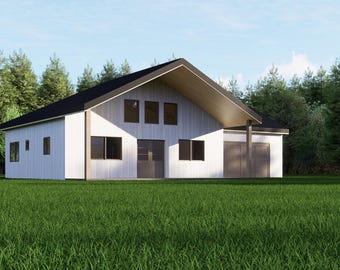 Barndominium Floor Plan 2 Bedroom 2 Bath 1792 Sqft, Modern Farmhouse House Plan, 32x56 Country Home Plan PDF Digital Download