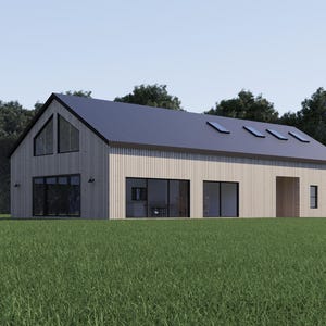 Plattegrond huis Barndominium | 3 slaapkamers en 2 badkamers met vide | 2240 vierkante voet | 32 x 70 plattegrond | Home Scandinavische boerderijstijl | Wij personaliseren: