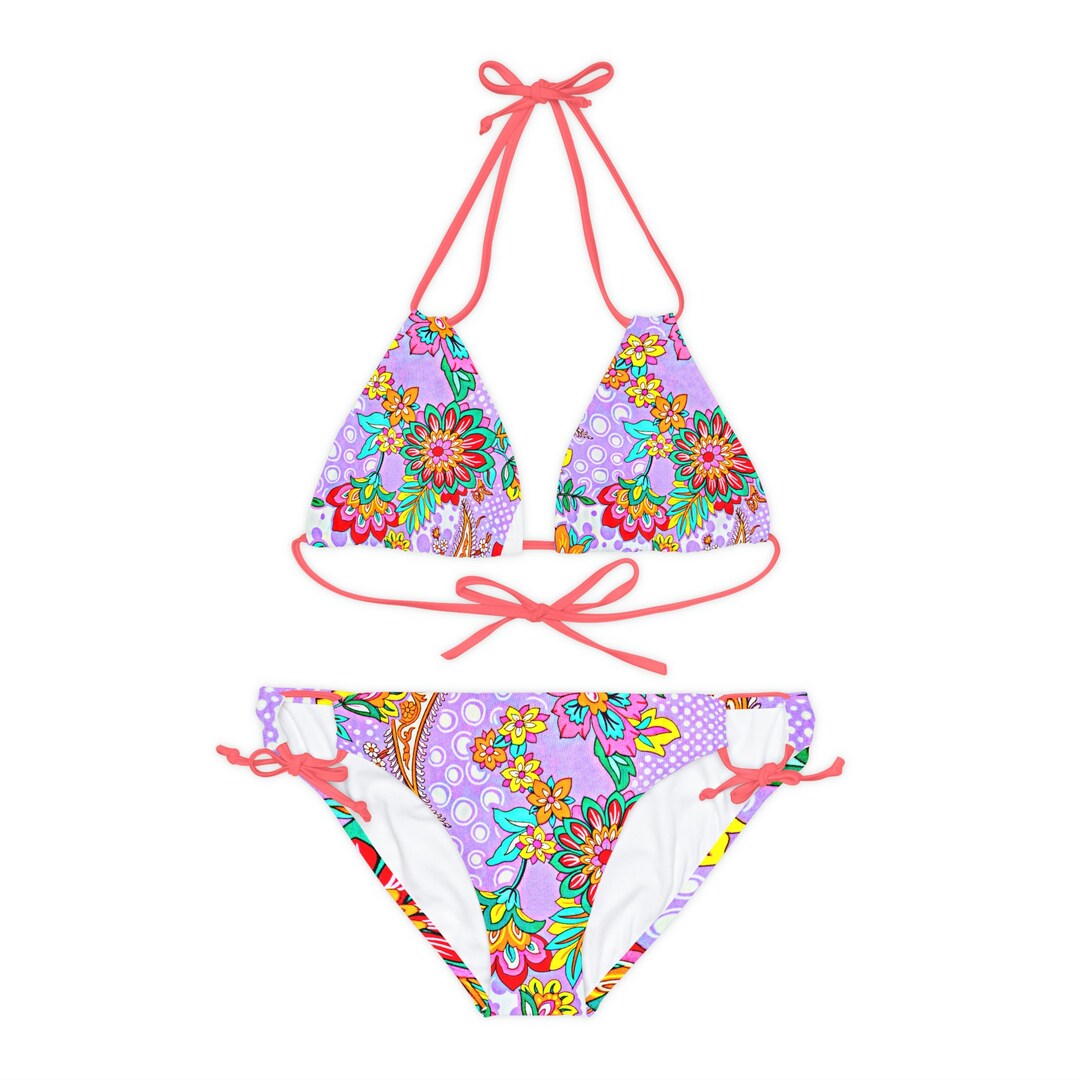 Strappy Bikini Set Retro Flowers Summer Fashion Minimalist - Etsy