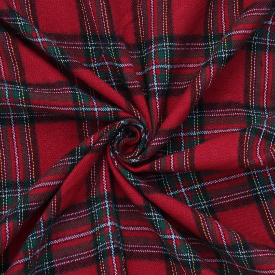 Red , Grey Tartan Plaid Flannel Fabric for Sewing , Sold by Meter , 58