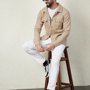 Men&#39;s Solid Cotton Flannel Shacket With Two Patch Pocket, Stylish Shirt Jacket - Regular Fit Shirt Shacket