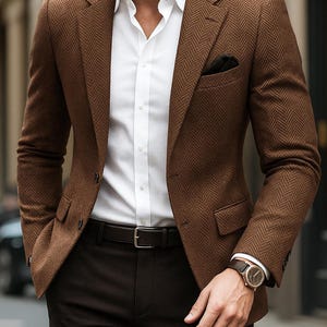 Tweed Wool Herringbone 3-Piece Suit: Slim Fit, Custom Tailored