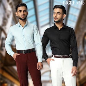 Bigreams Men&#39;s Cotton Satin Formal Weave Regular Fit Long Sleeve Shirt With Patch Pocket, Shirt For Office Wear , Mens Clothing Dress