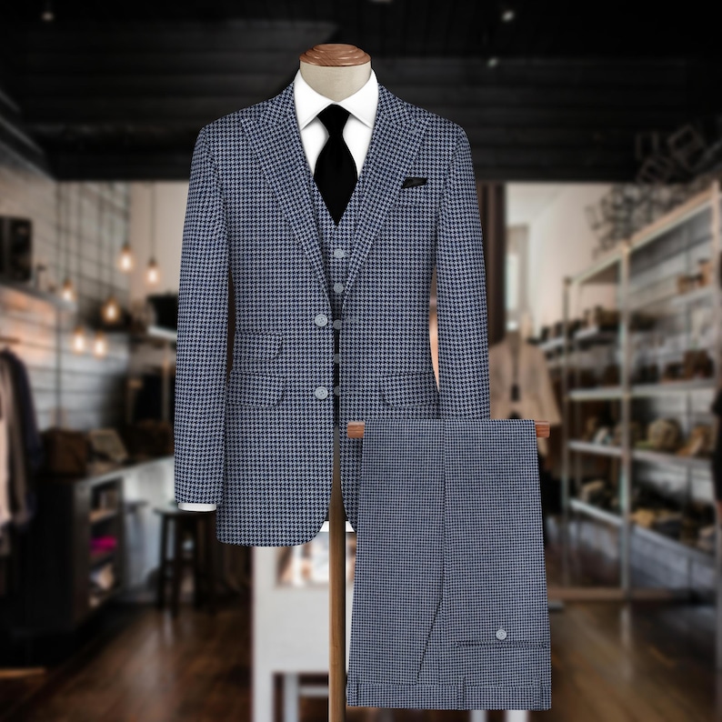 Bespoke Houndstooth Blazer Three Pieces Groomsmen Outfits main image 1