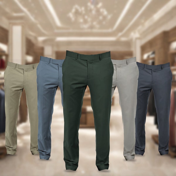 Nouveau pantalon formel extensible infroissable pour hommes, sur mesure, kaki, vert, bleu, gris, beige