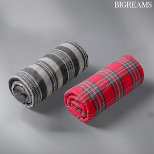 Red , Grey Tartan Plaid Flannel Fabric For Sewing  , Sold by Meter , 58&quot; Wide