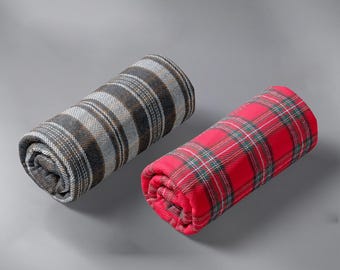 Red , Grey Tartan Plaid Flannel Fabric For Sewing  , Sold by Meter , 58" Wide