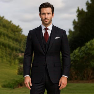 Men’s Custom Checkered Tweed 3-Piece Suit – Tailored Bespoke Wedding & Formal Wear , Handmade Tweed Suit , Dark Blue , Brown , Blue
