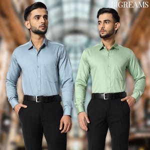 Men&#39;s Cotton Satin Slim Fit Long Sleeve Shirt - Office Wear